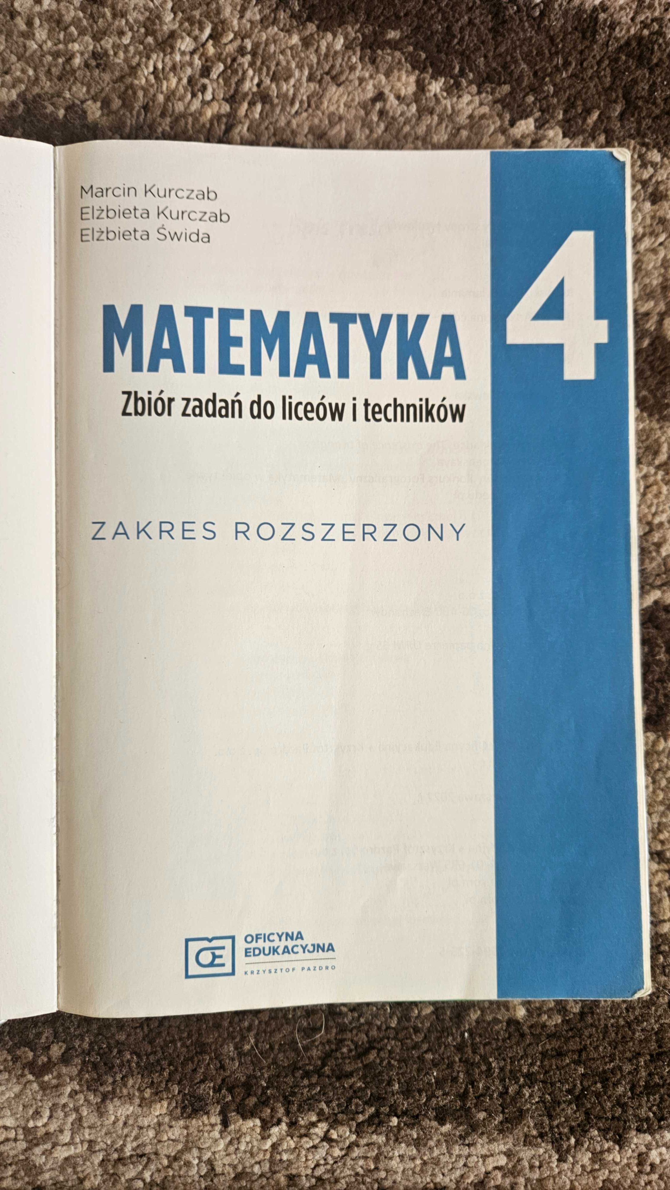 Zbiór zadań "Matematyka 4" zakres rozszerzony.