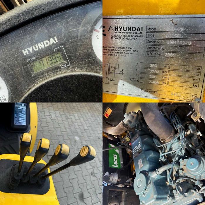 wózek widłowy HYUNDAI 30D-7E diesel Kubota 3000kg 3.70m 4-sekcja 2009'