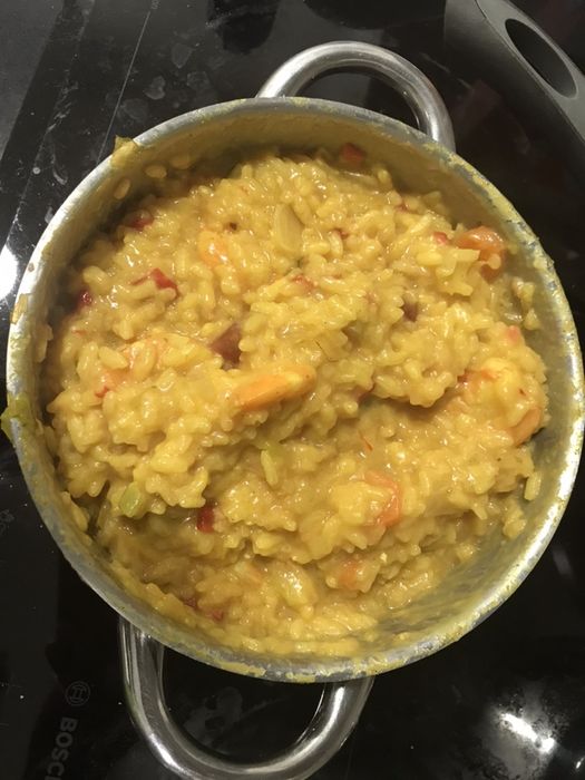 Pratos diversos: Risotto de camarao ; Peitos frango no forno batata,