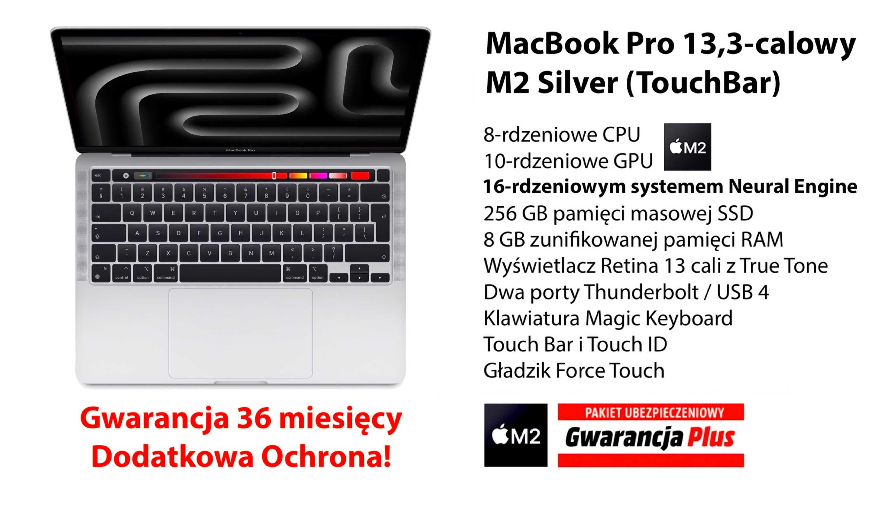 NOWY Apple MacBook Pro 13 M2 16RDZ 256GB TouchBar GW+UBEZP 3LATA FV23%