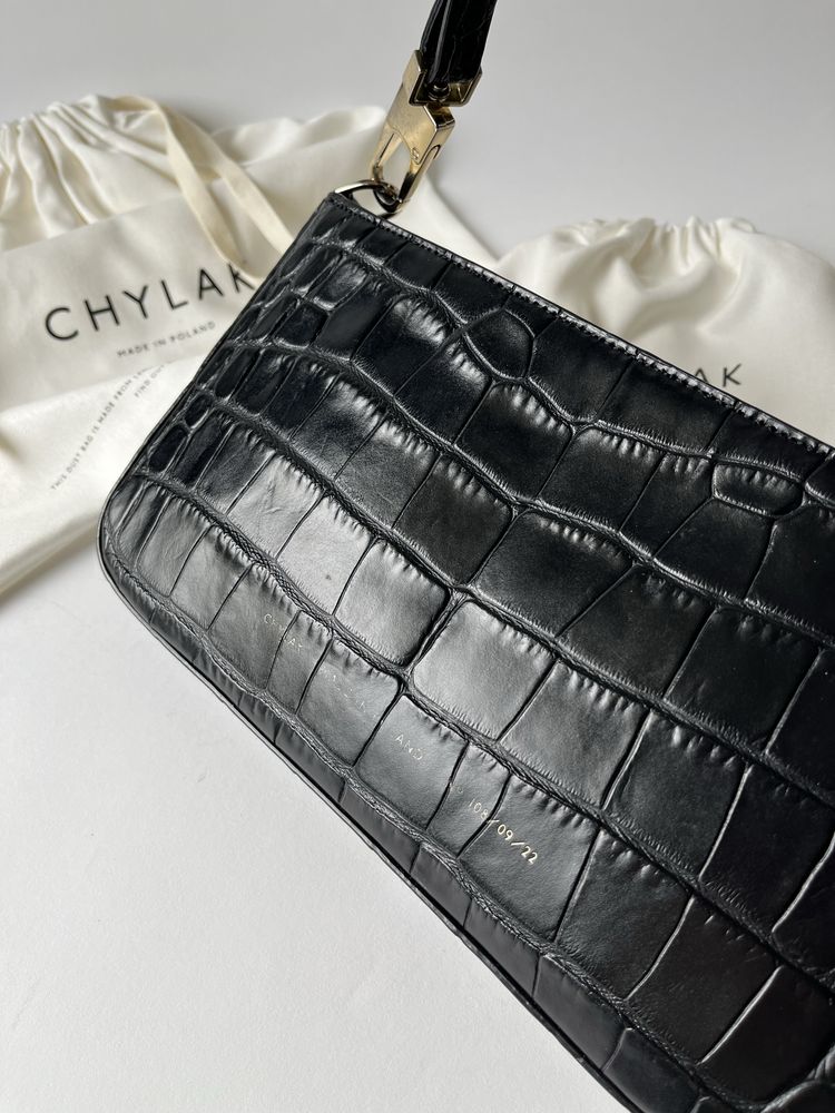 Chylak Klasyczna torebka na ramię, czarna, skóra naturalna, crossbody