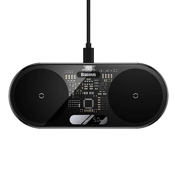 Baseus Digital LED Display podwójna ładowarka bezprzewodowa z cyfrowym