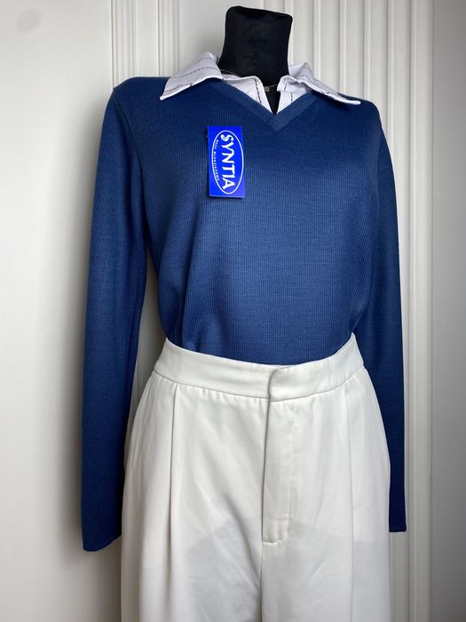 Nowy sweter damski niebieski z kołnierzykiem 40 L vintage lata 90/00