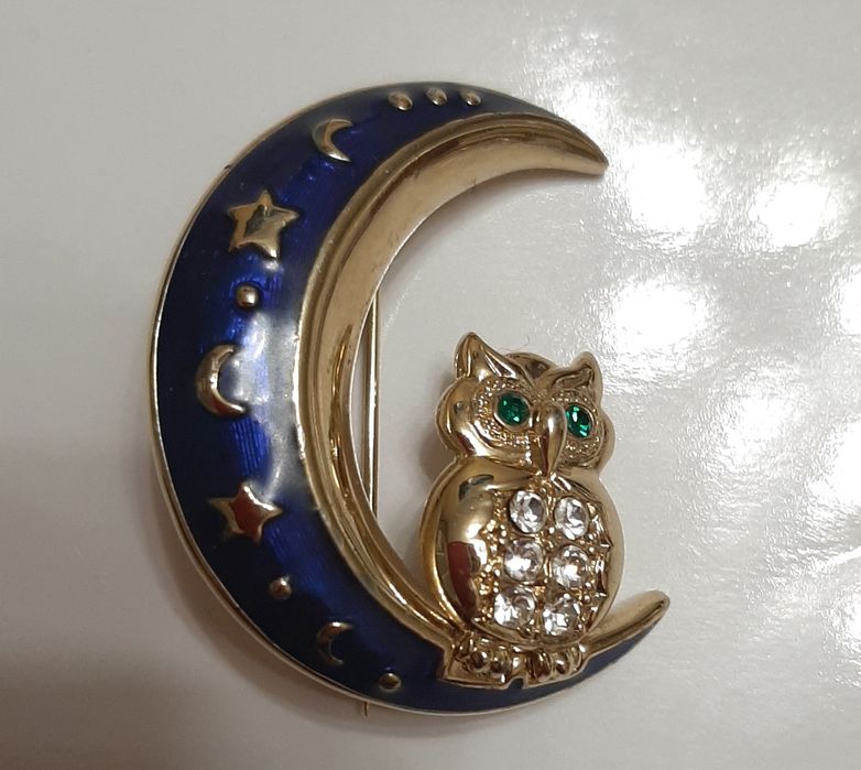 Винтажная брожь в виде совы эмаль