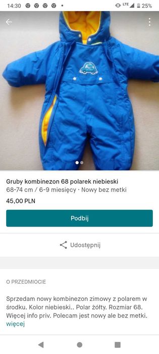 Kombinezon 68. Nowy . bardzo ciepły.