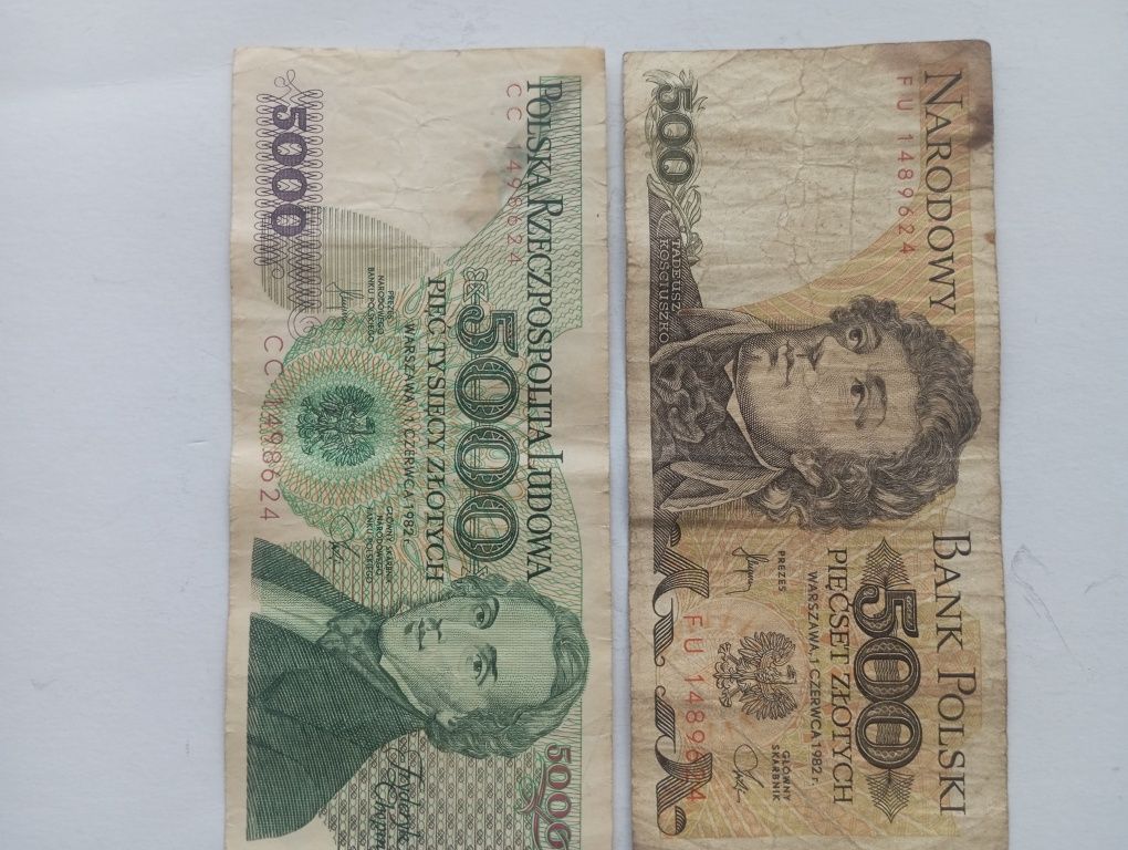 Banknoty PRL 50zl,100zl,500zl,1000zl, 5000zl,10000zl