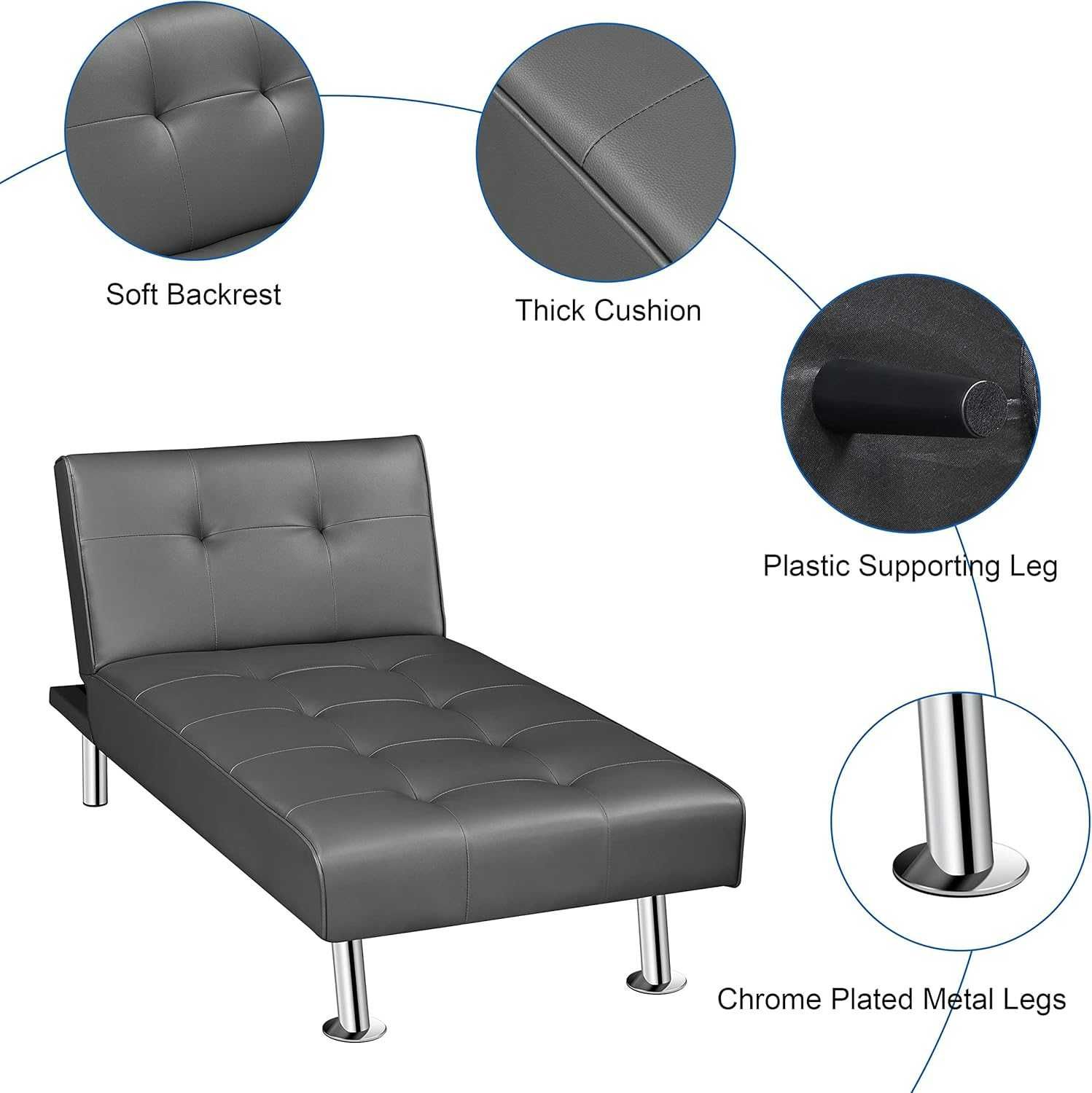 Łóżko sofa szezlong pojedyncze Yaheetech 166x76,5x40 biały ekoskóra