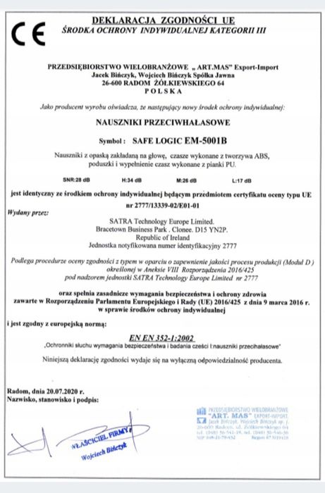 Nauszniki ochronne żółte BHP