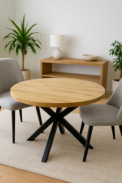 Stół PAJĄK Dębowy Okrągły LOFT, Lite Drewno, Różne Wymiary, Rozkładany