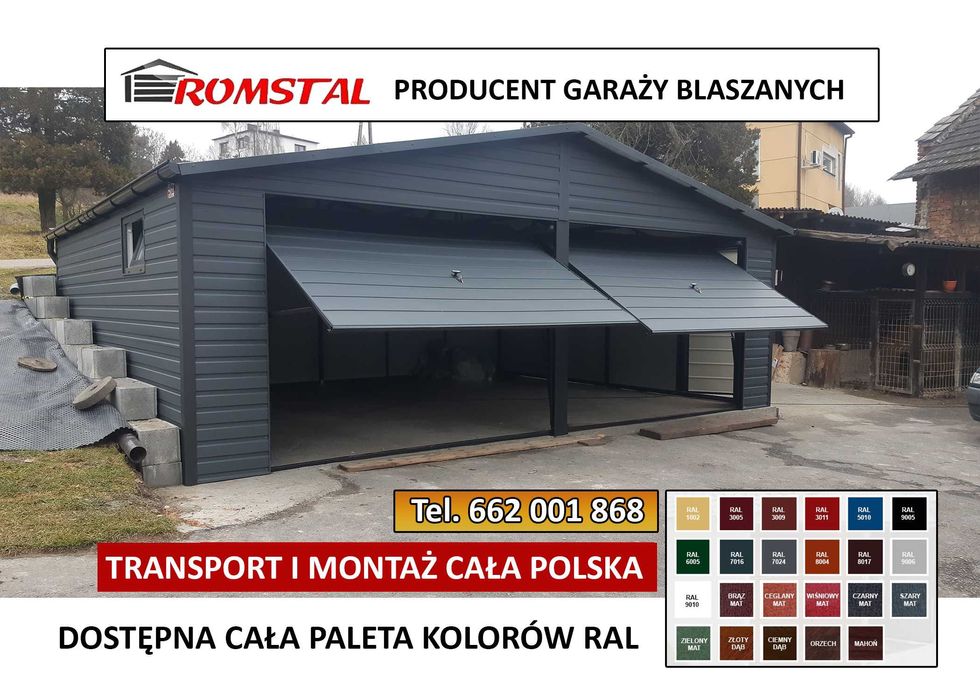 GARAŻ BLASZANY Grafitowy Dwuspadowy - Magazyn - Schowek – ROMSTAL*