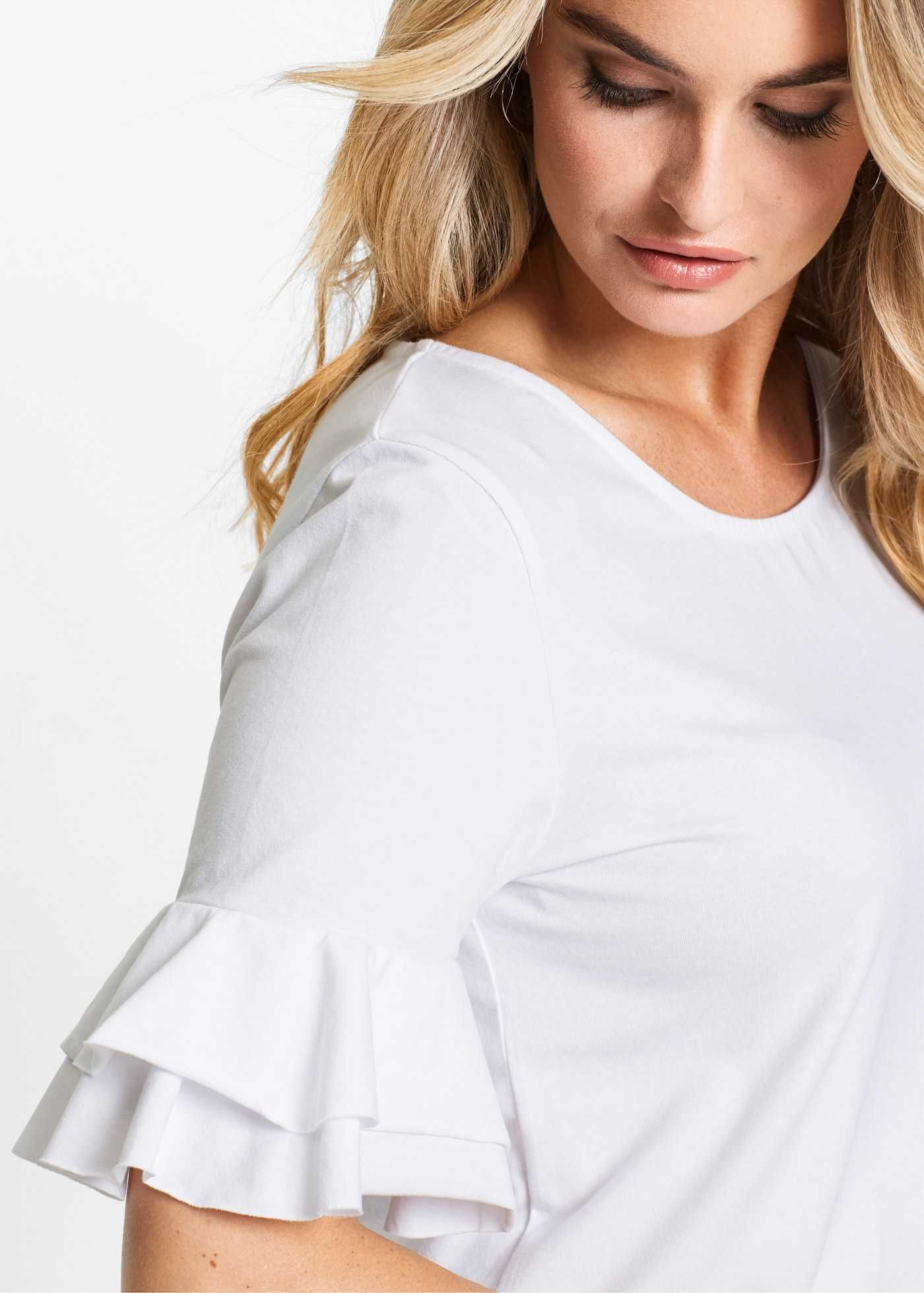 Bluzka-shirt zielona rękaw z falbanką stretch Bawełna R 44/46