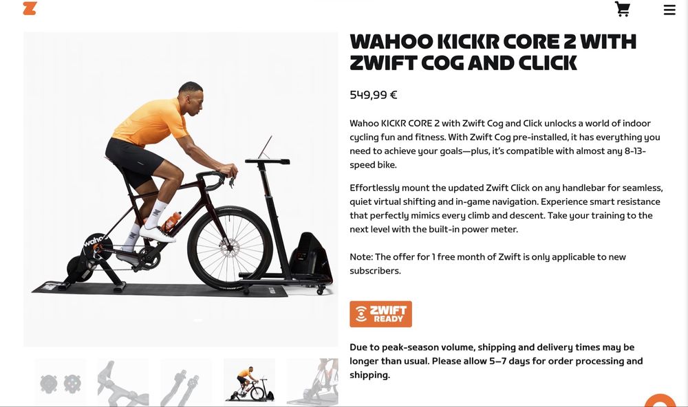 Wahoo KICKR CORE 2 with Zwift Cog and Click