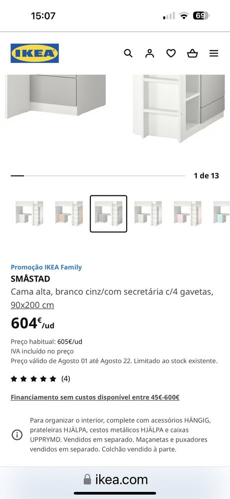 Cama alta com secretária IKEA