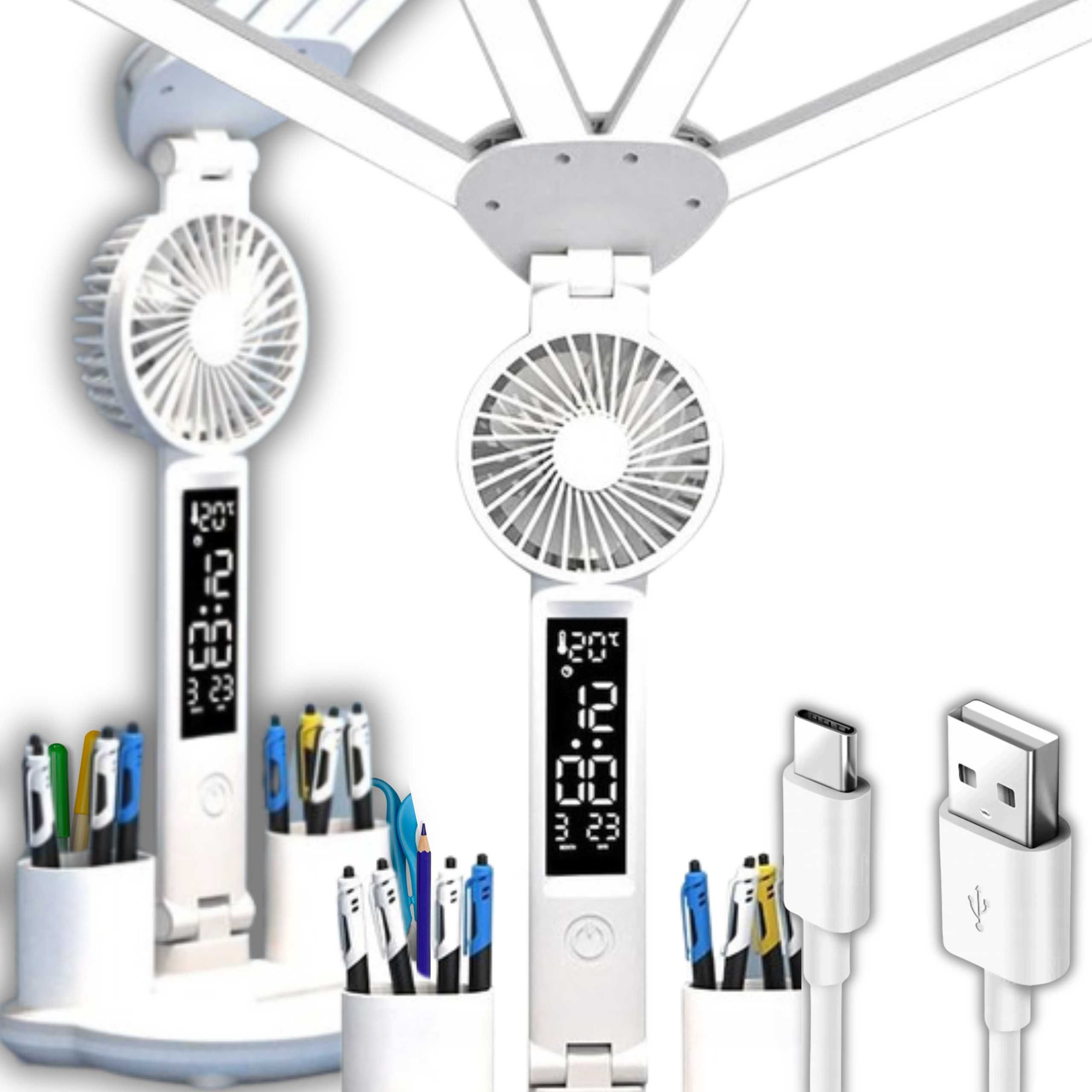 LAMPKA NA BIURKO LED Organizer Termometr ZEGAR Wentylator 3 BARWY