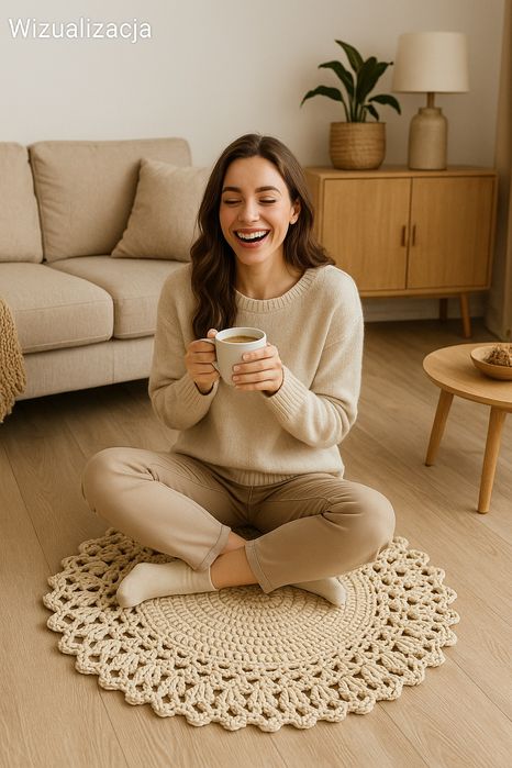 Dywanik ażurowy handmade ze sznurka bawełnianego