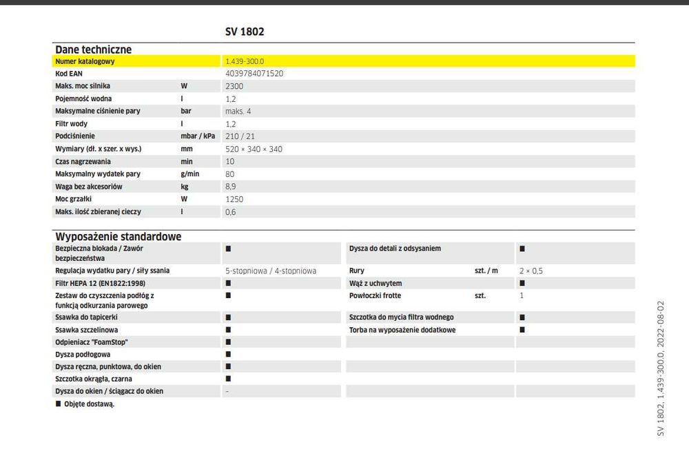 Karcher SV 1802 + akcesoria – odkurzacz parowy 2w1, stan bardzo dobry