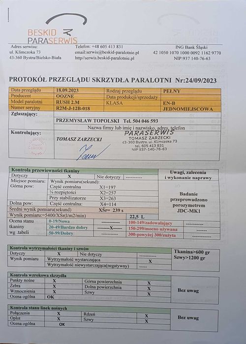 Ozone Rush 2 M 85-105 kg paralotnia