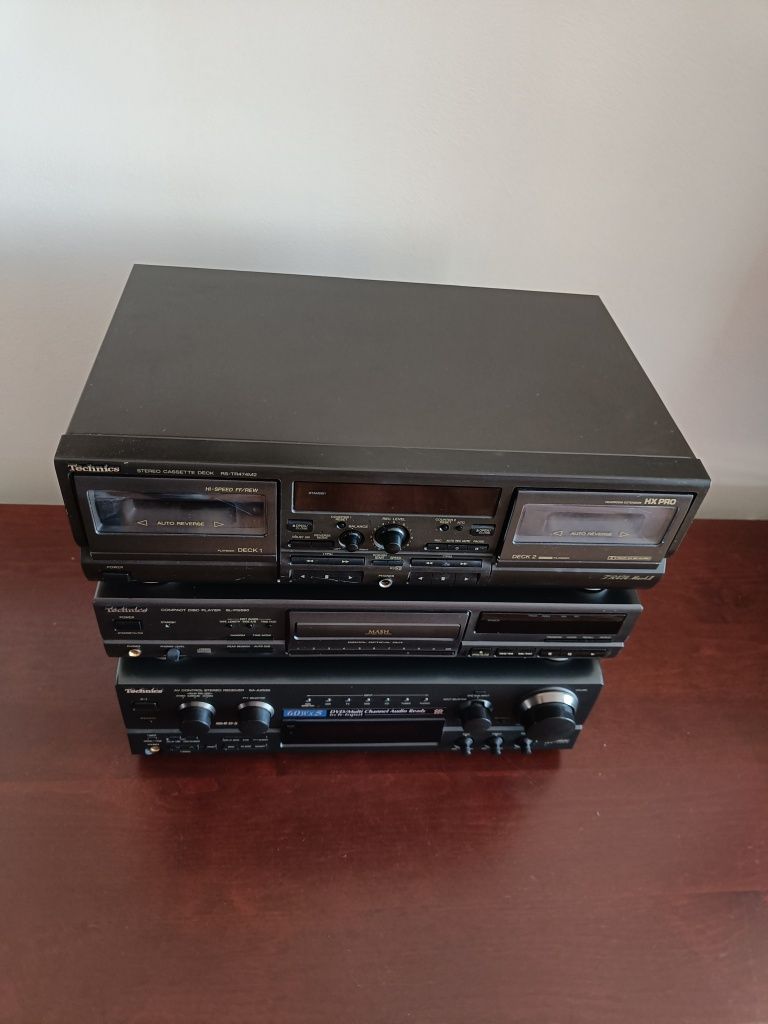Wieża Technics amp SA-AX530, CD SL-PG590,  magnetofon RS-TR474M