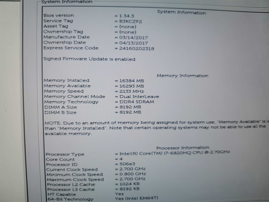 Dell lattitude E5570 i7 6820HQ 16gbDDR4 M370 1TB SSD IPS FHD