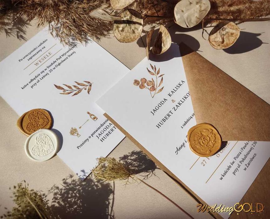 Beżowe boho jednokartkowe zaproszenie ślubne