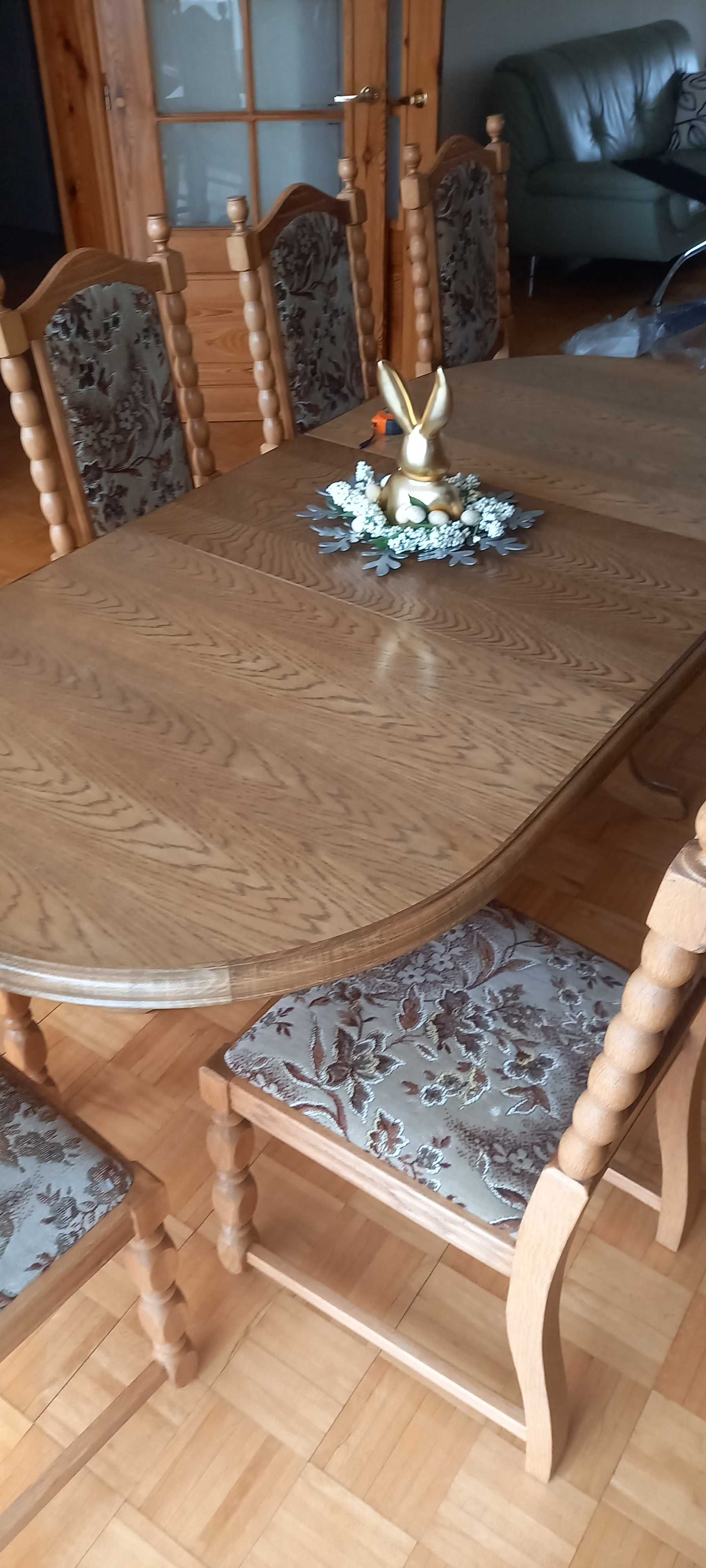 Stół dębowy rozkładany + 6 krzeseł