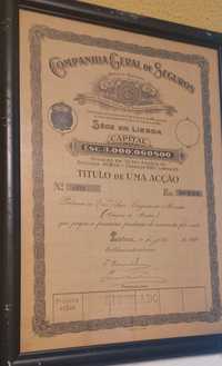 Titulo de 1 Acção de 90 escudos, Companhia Geral de Seguros, 1920