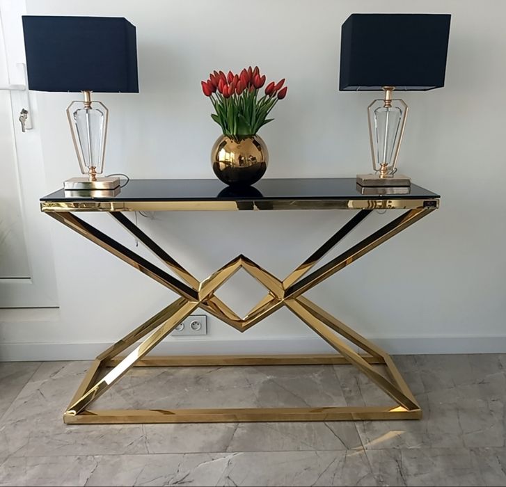 Nowoczesna konsola ze stali nierdzewnej komoda  lustro meble złota