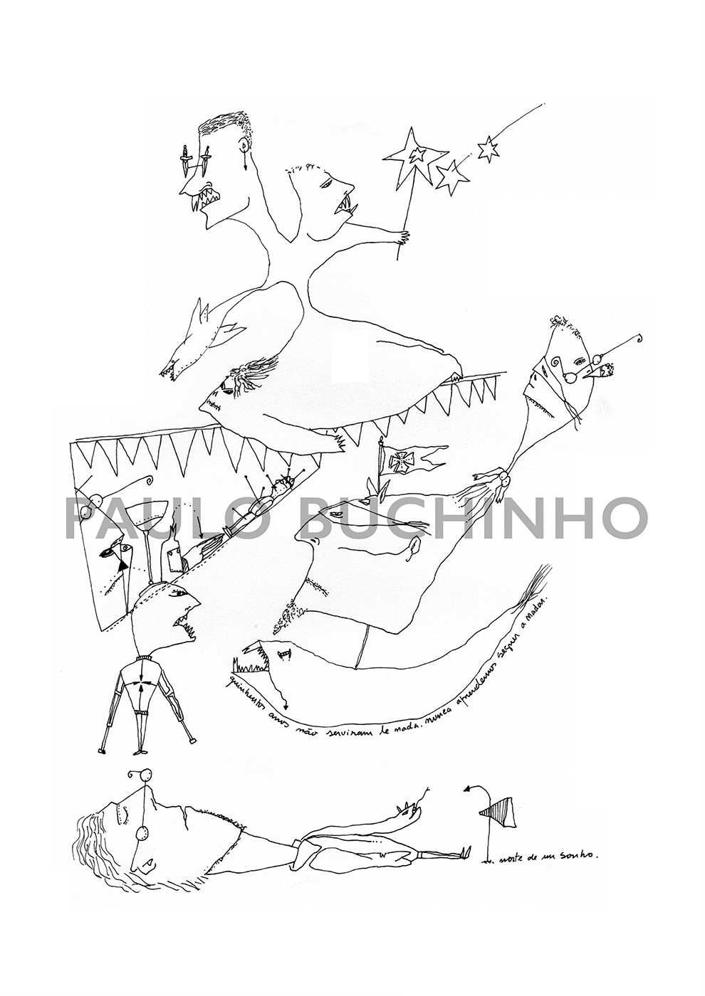 Conjunto de 3+1 desenhos A4 impressos (assinados) por Paulo Buchinho