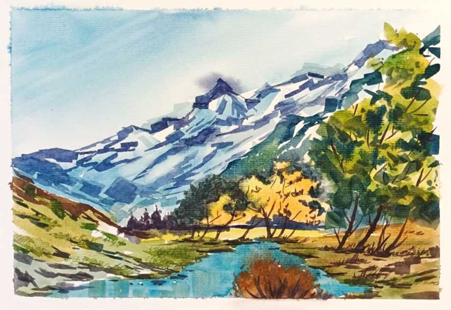 Картина, Гірський пейзаж, акварель А4