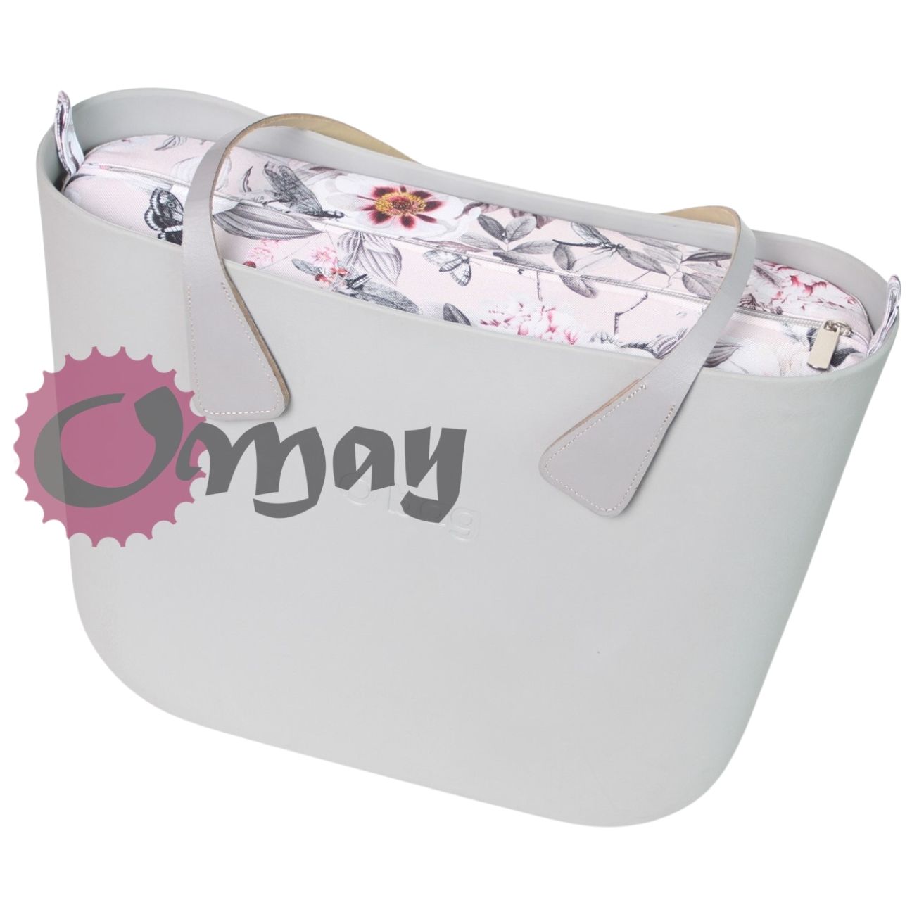 Szary organizer do OBAG MINI kwiaty różowe puder 2kieszenie wkład OMAY