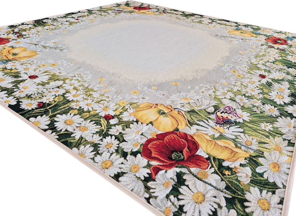 Obrus 100x100 cm V Daisy Letnia Łąka gobelinowy w kwiaty stokrotki