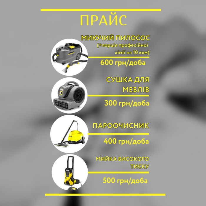 Аренда моющего пылесоса  Харьков Керхер для химчистки мебели Клининг