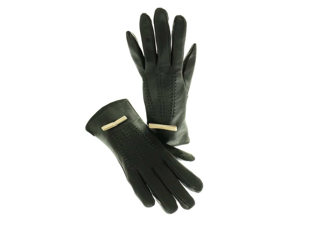 Rękawiczki skórzane damskie czarne L / 8 ocieplane skóra 100% PL