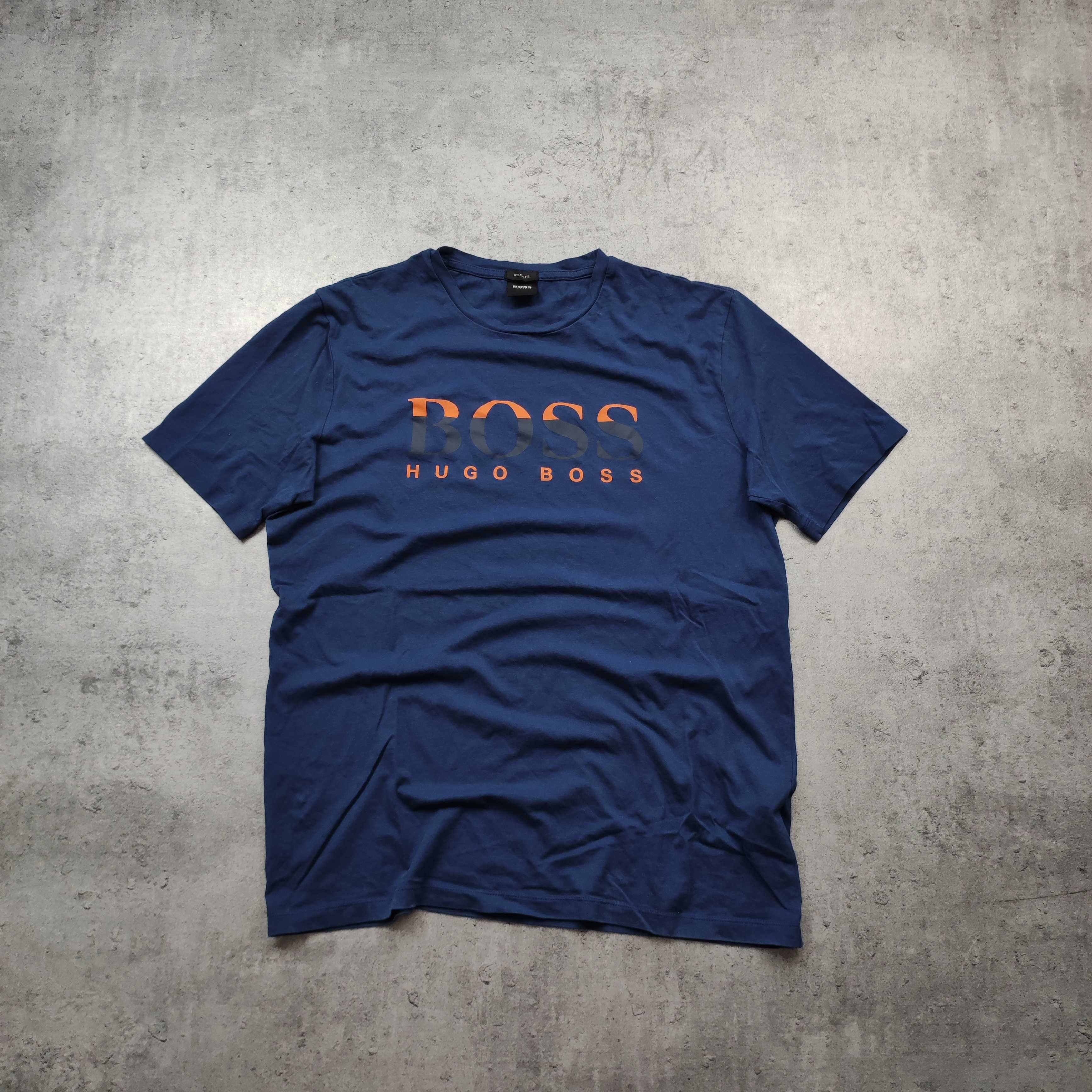 MĘSKA Koszulka Bawełna PREMIUM Hugo Boss Logo Nadruk Elegancka Orange