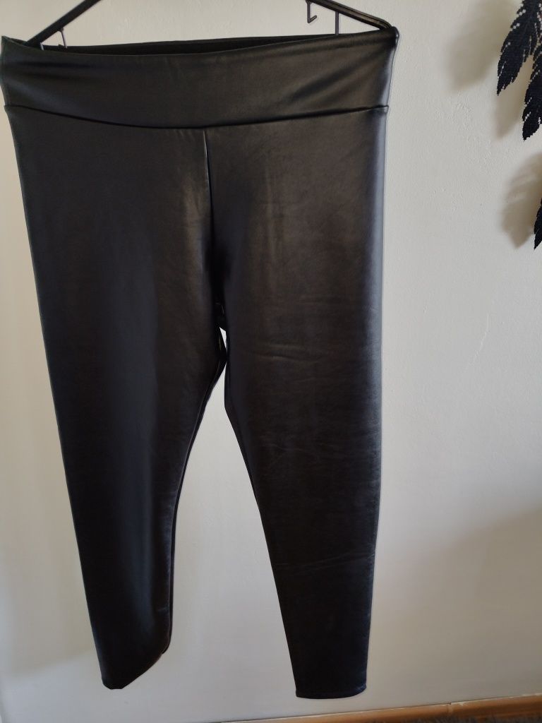 Markowe skórzane spodnie Calzedonia r XL plus size getry legginsy wyso