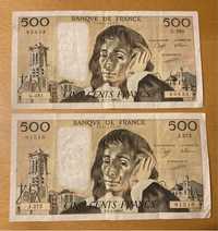 Notas de 500 Francos Franceses de 1988. Ver descrição.