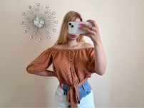 Crop top L Primark wiązany w kropki 100% wiskoza