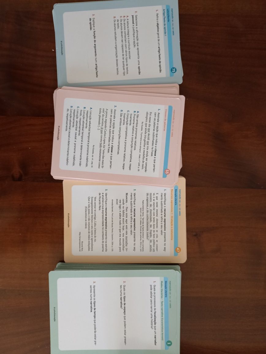 Cartões de revisões de português