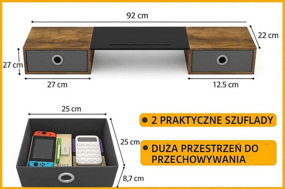 Półka pod monitor z dwiema szufladami WESTREE