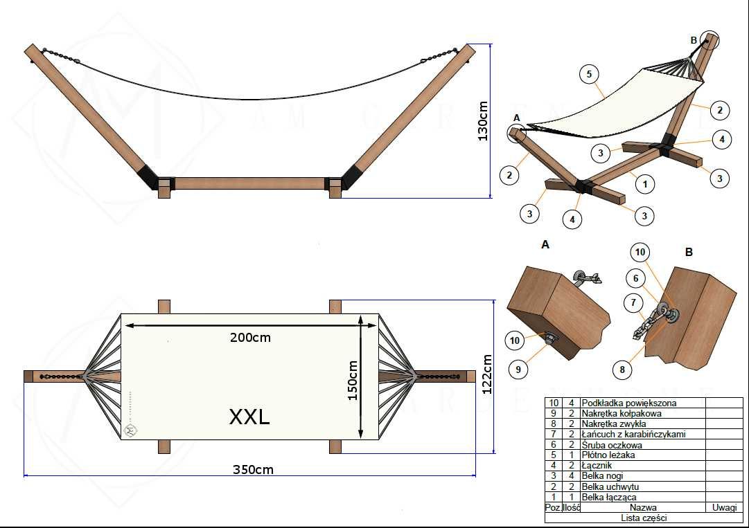 STELAŻ + HAMAK bawełniany boho makrama LEŻAK PREMIUM XXL 94x94 kolory