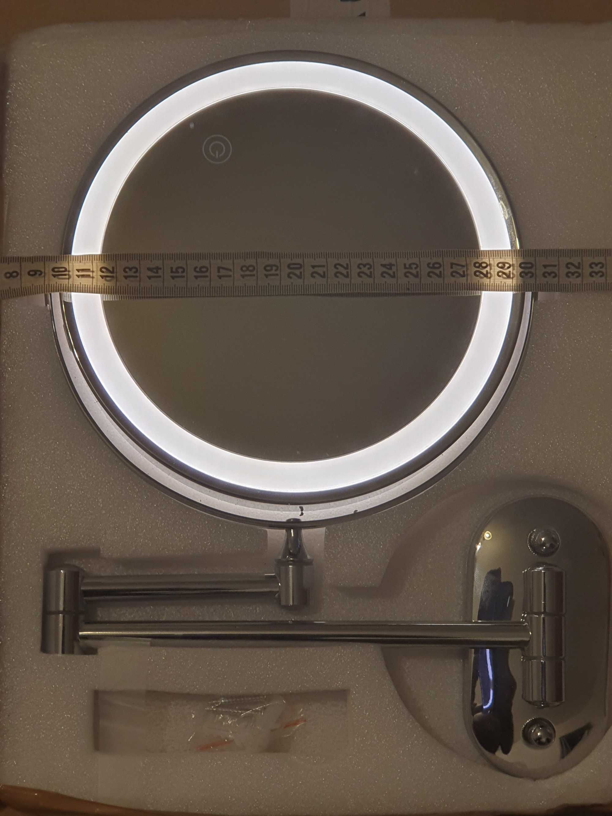 Nowe duże lustro kosmetyczne 20cm z podświetleniem LED i  lupa