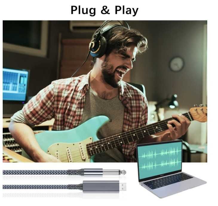 Kabel USB A do Jack 6.35mm w oplocie 2m Elebase