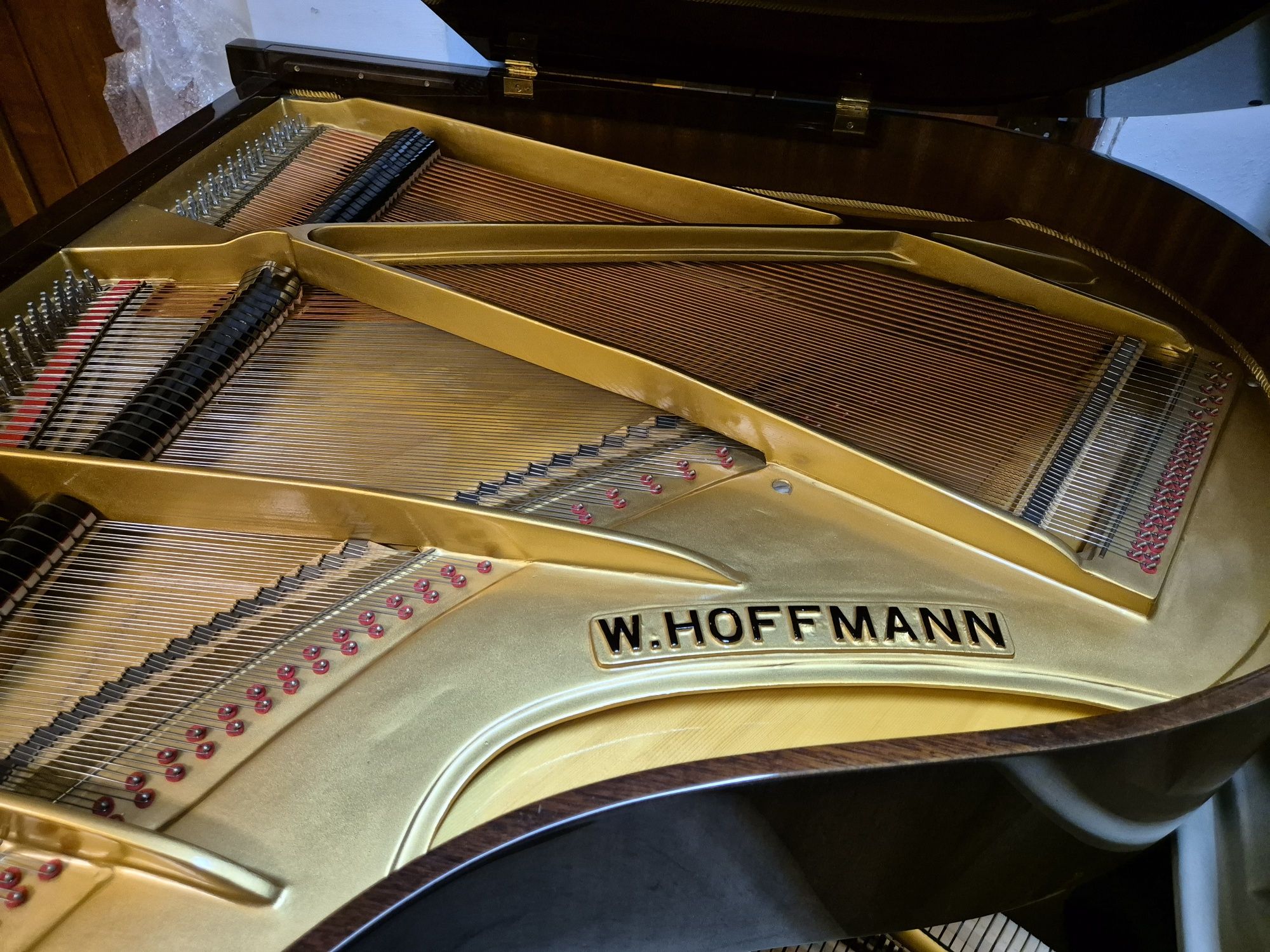 Fortepian W. HOFFMANN 160cm. Mahoń wysoki połysk. IDEAŁ.