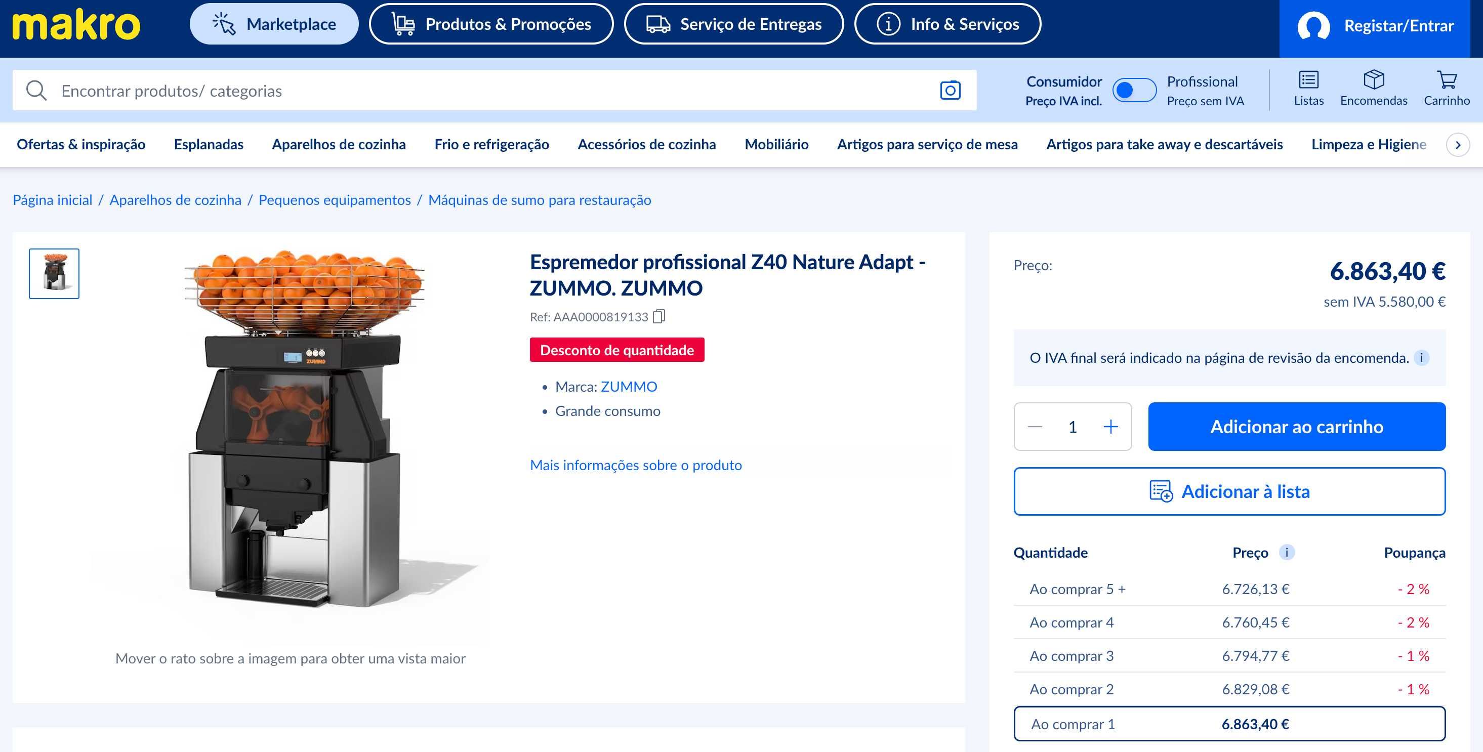 Espremedor de laranjas Zummo