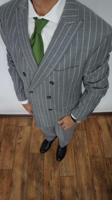 Garnitur Dwurzędowy Zara Wełna Rozmiar 54 190/108 Kolor Szary Prążki