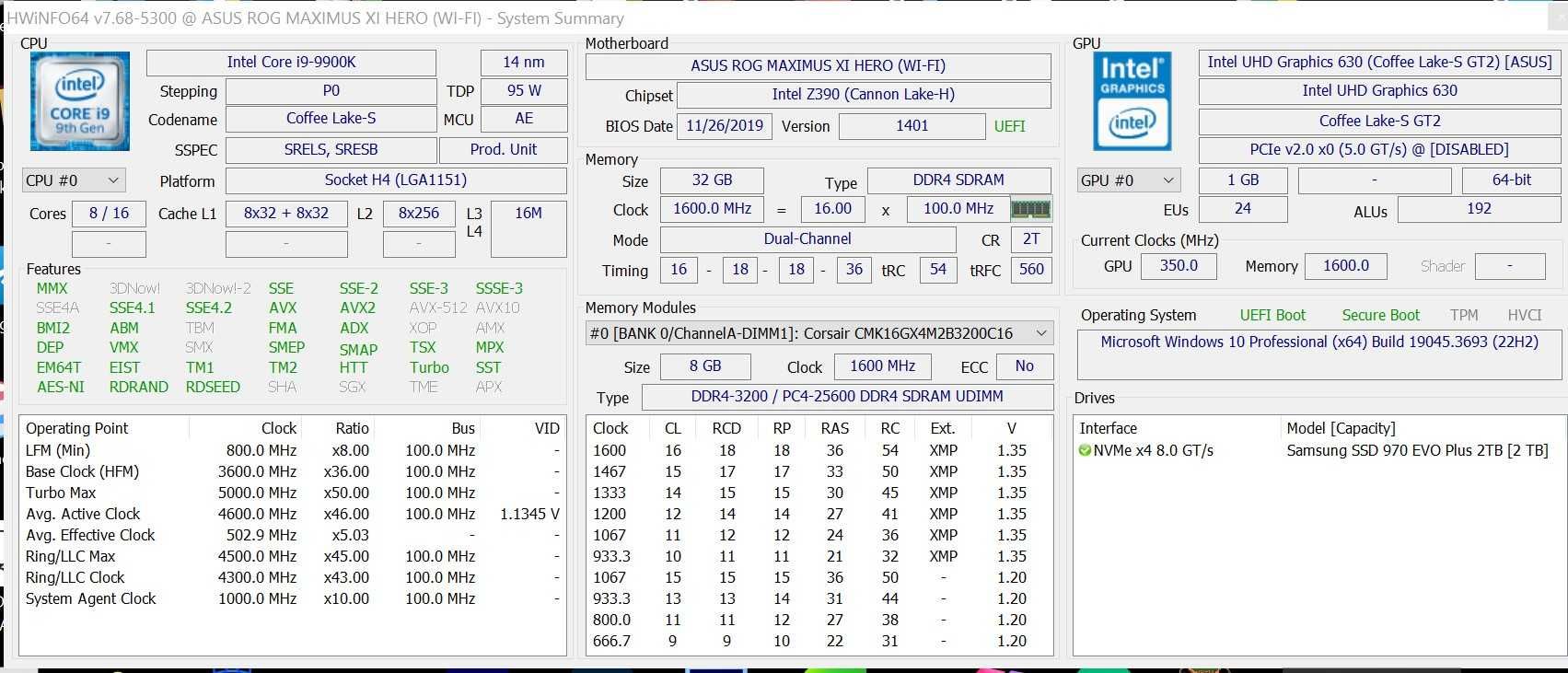 Asus Z390 Maximus XI Hero  + 9900k + ddr4 32Gb 3200Mhz