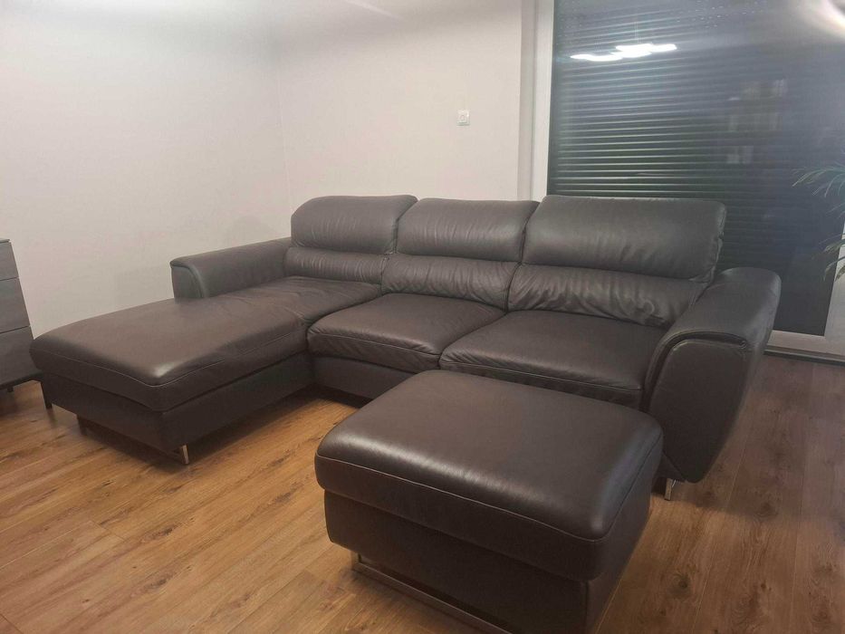 Narożnik KLER 275x175cm, schowek, funkcja spania, pufa, ciemny brąz