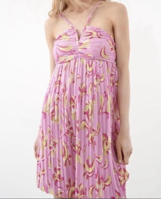 Сарафан летний плиссе платье короткое розовый zara s