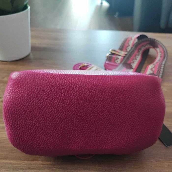 Torebka kuferek fuksja skóra naturalna Massimo Contti motylek NOWA