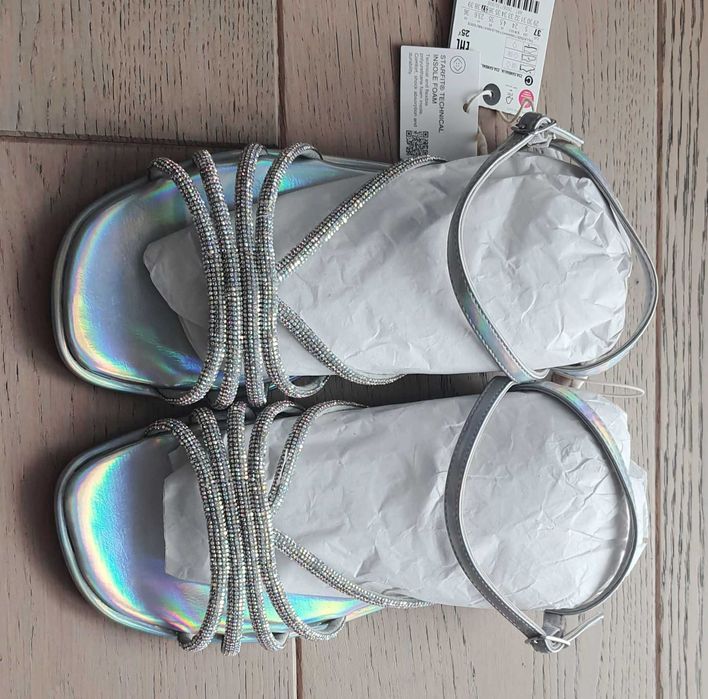 Sandały damskie dla dziewczynki 23,6 cm ZARA 37 z cyrkoniami